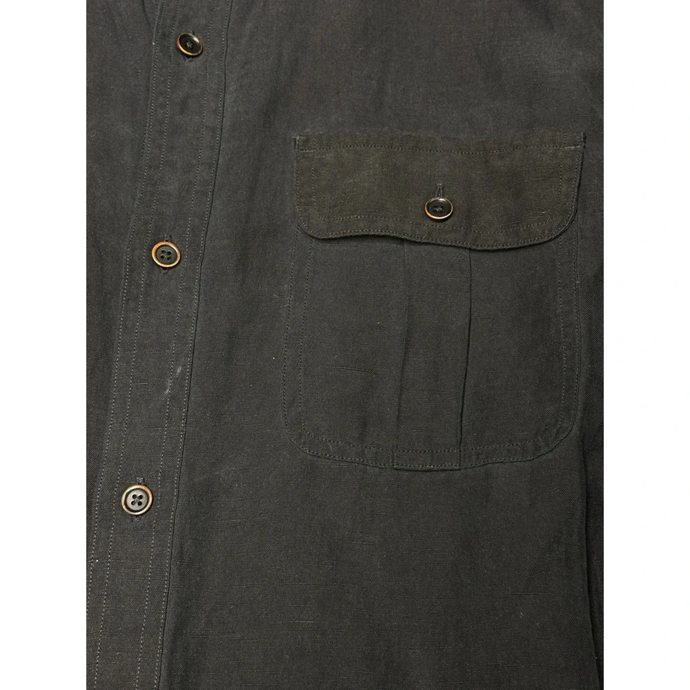 Banana Republic Heritage Silk Linen Field Shirt Mens L Black Safari Utility Top